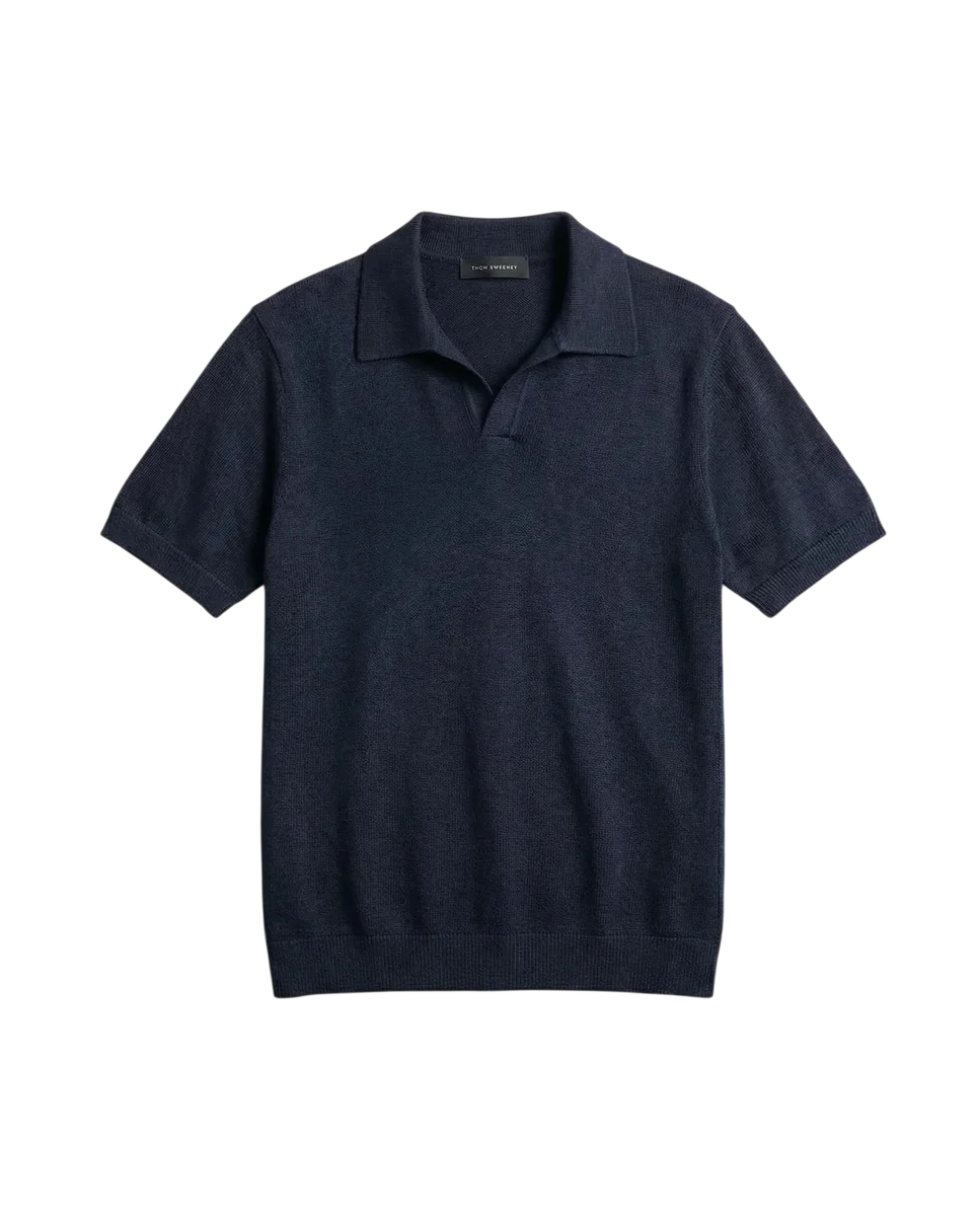 Linen Cotton Short Sleeve Skipper Polo Shirt
