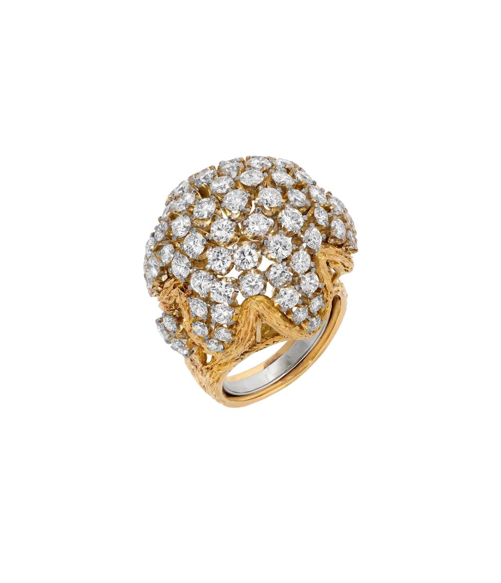 Diamond Bombé Ring in 18k Textured Gold