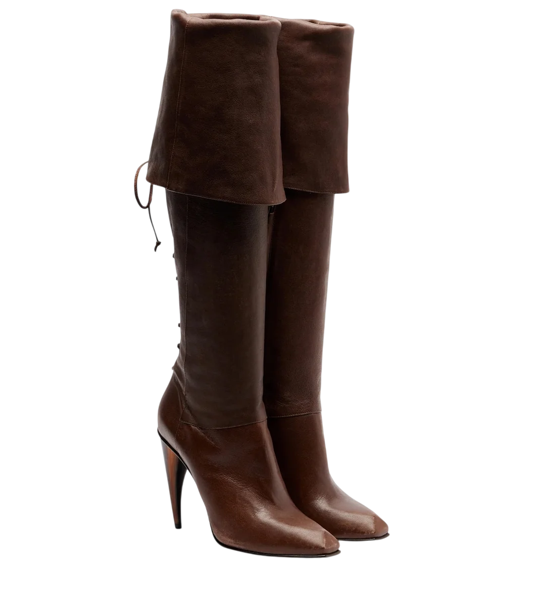 Horn Lace-Up Leather Knee-High Boots