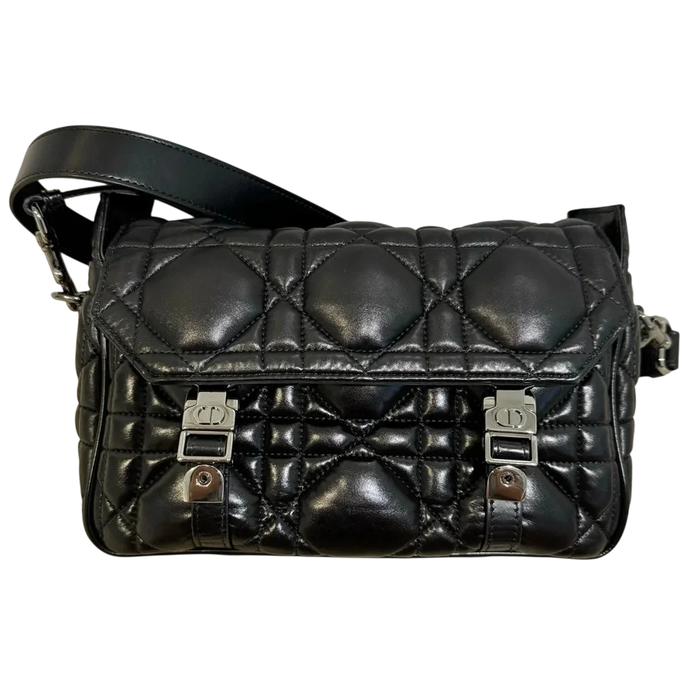 Christian Dior Small Diorcamp Bag Macrocannage Balck Leather Gunmetal Hardware