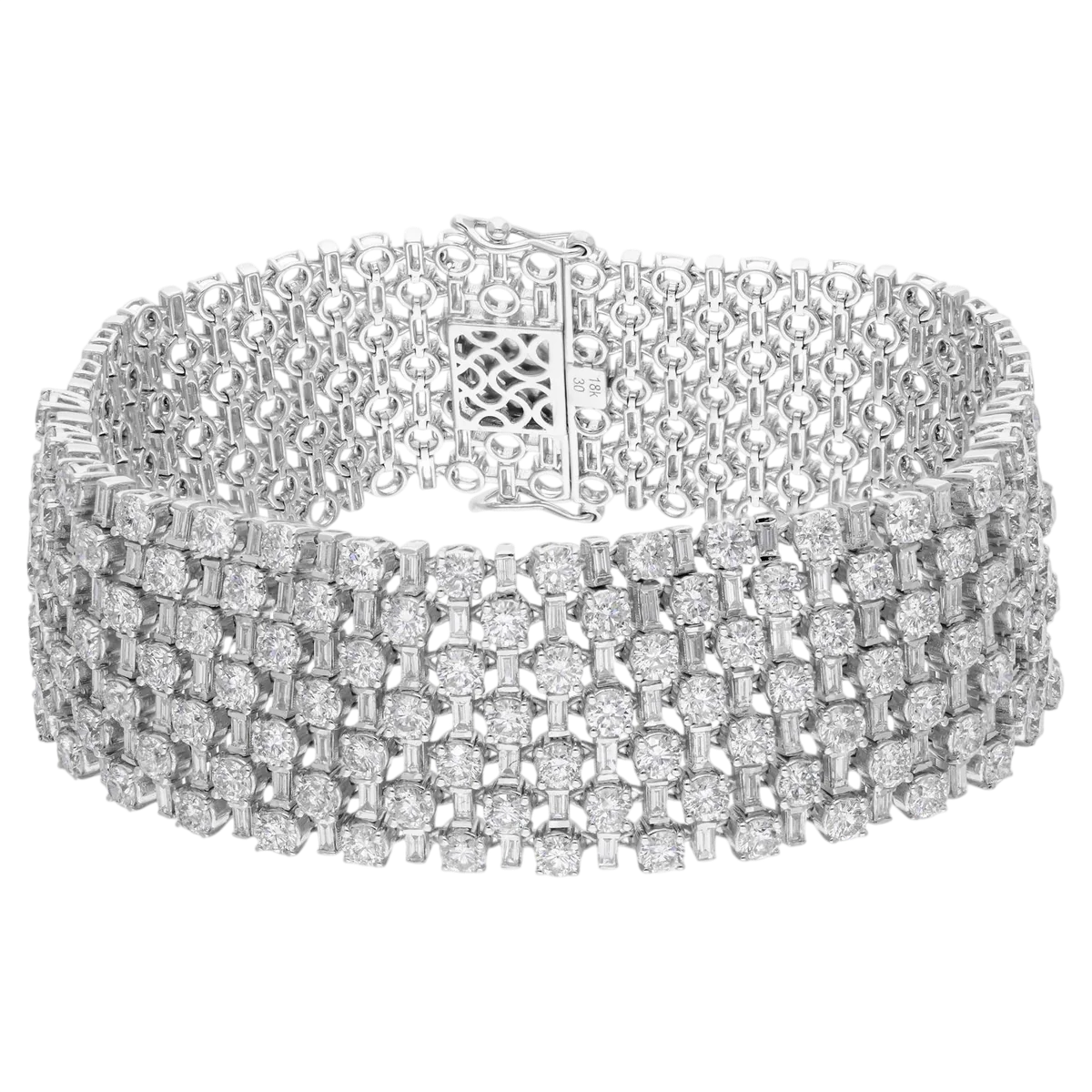 Real 12.05 Carat Si/h Round Brilliant Cut Diamond Bracelet 14 Karat White Gold