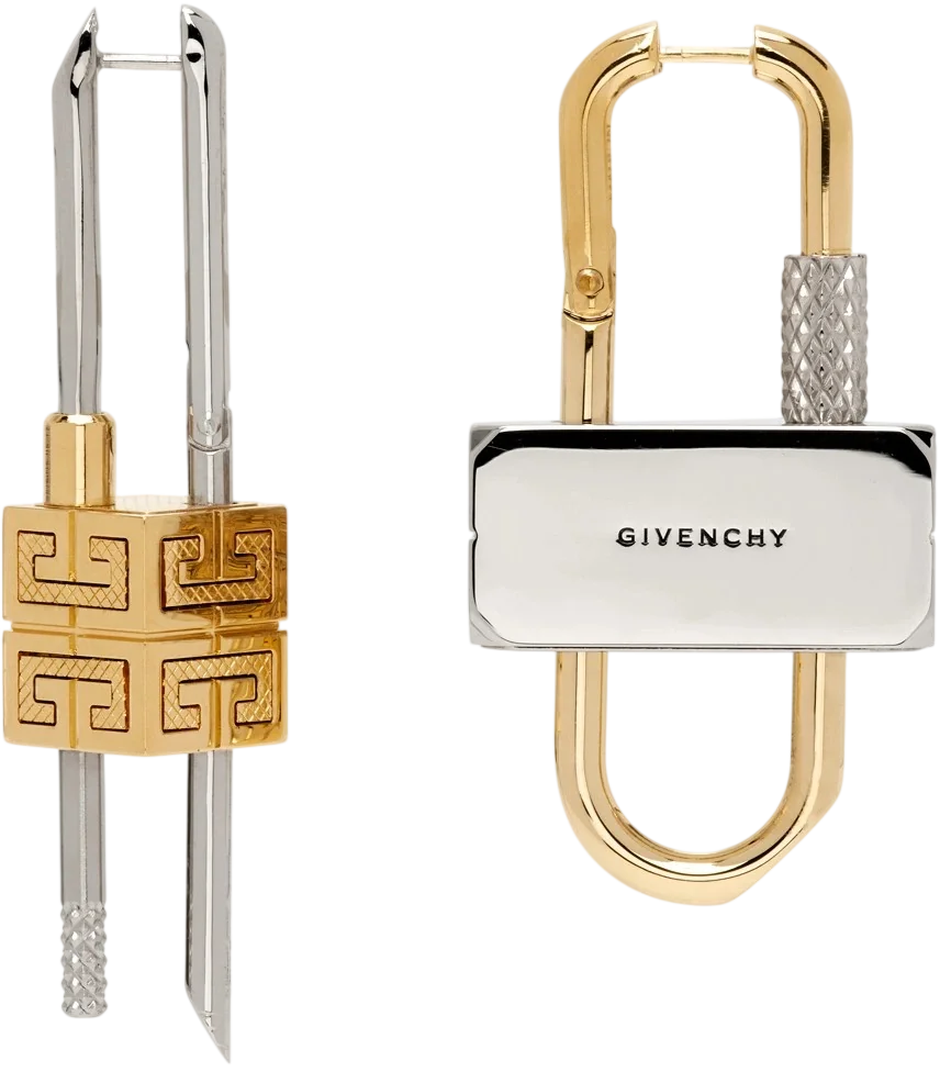 Givenchy Silver & Gold Lock Asymmetrical Earrings