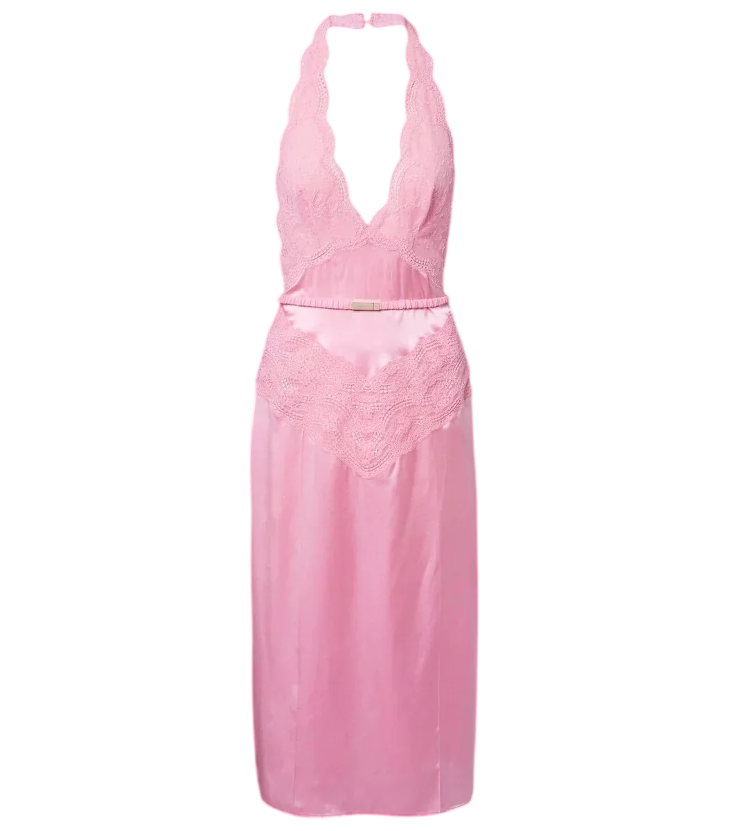 Lace-Trimmed Silk Satin Midi Dress