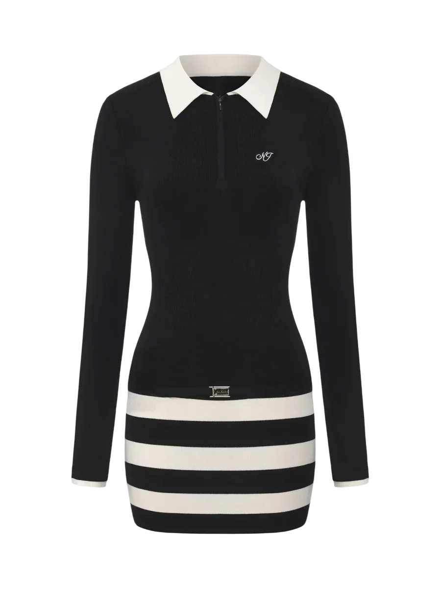 Tessa Striped Black Knit Dress