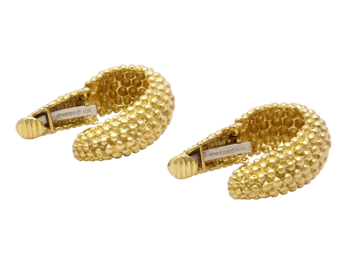 David Webb Beaded Hoop Earrings In 18k Gold