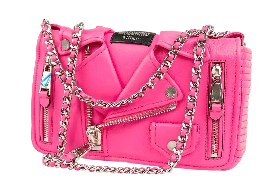 Moschino Milano Pink Biker Jacket Bag Crossbody Barbie Pink Chain shoulder NEW