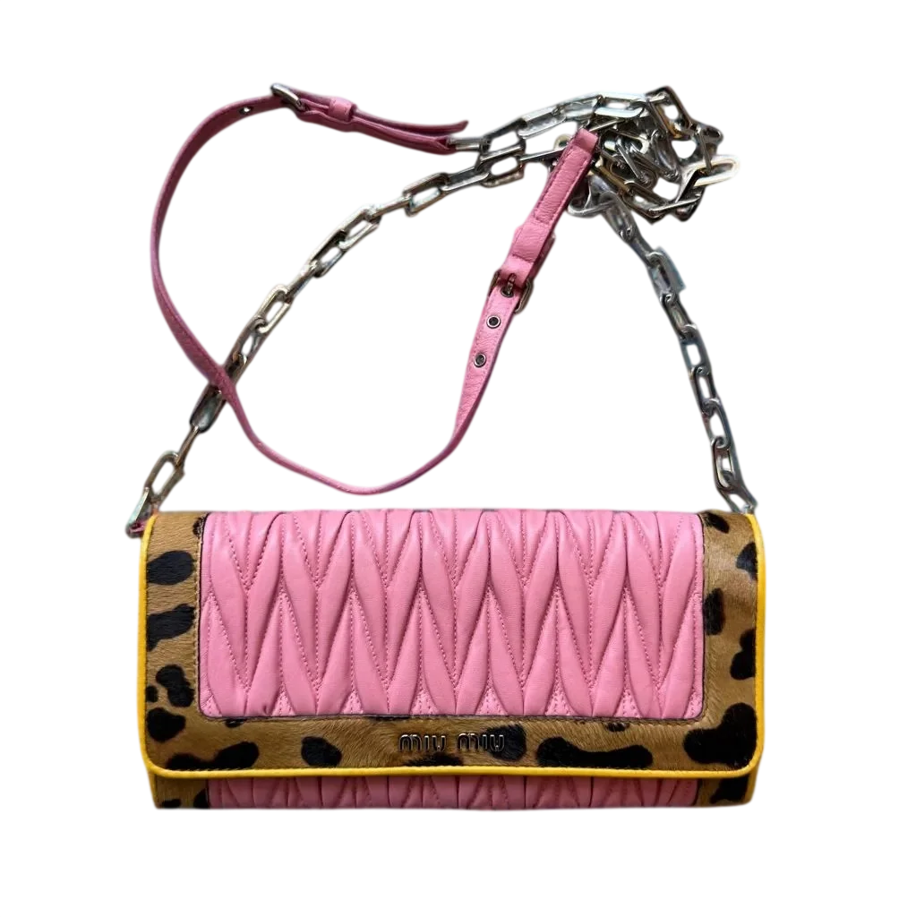 Miu Miu Matelassé Calf Hair Wallet On Chain Crossbody Bag