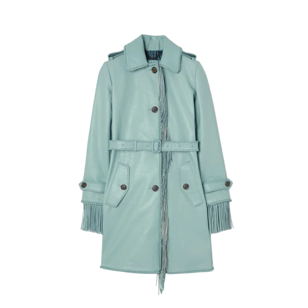 Short Fringed Leather Car Coat