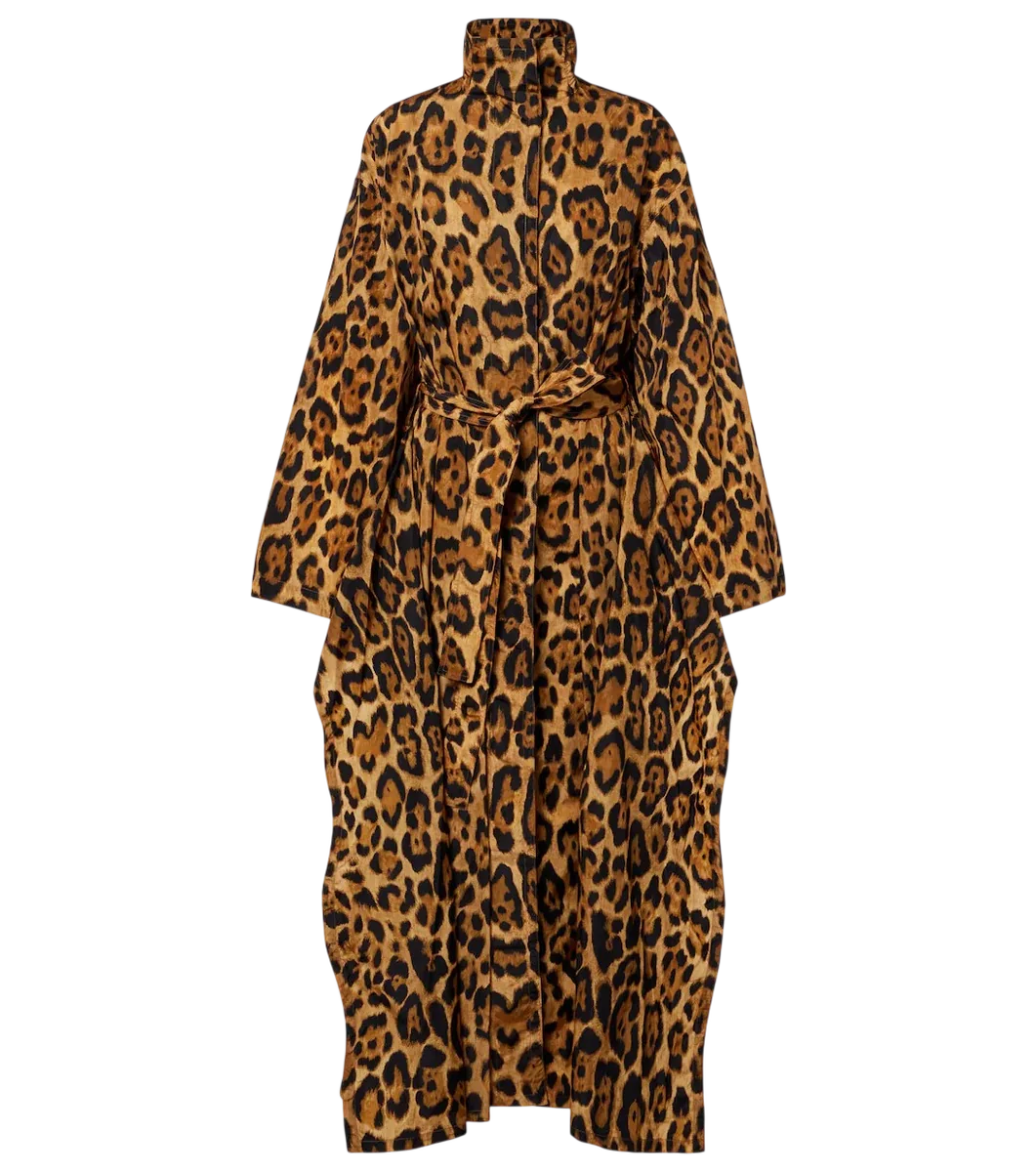 Animal-Print Taffeta Trench Coat