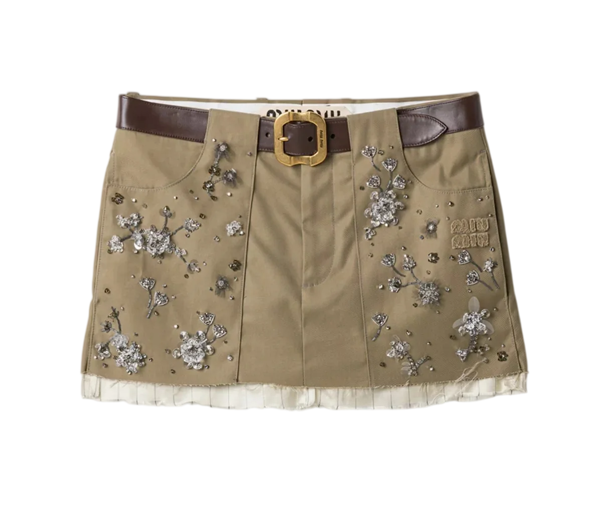 Embroidered Chino Miniskirt
