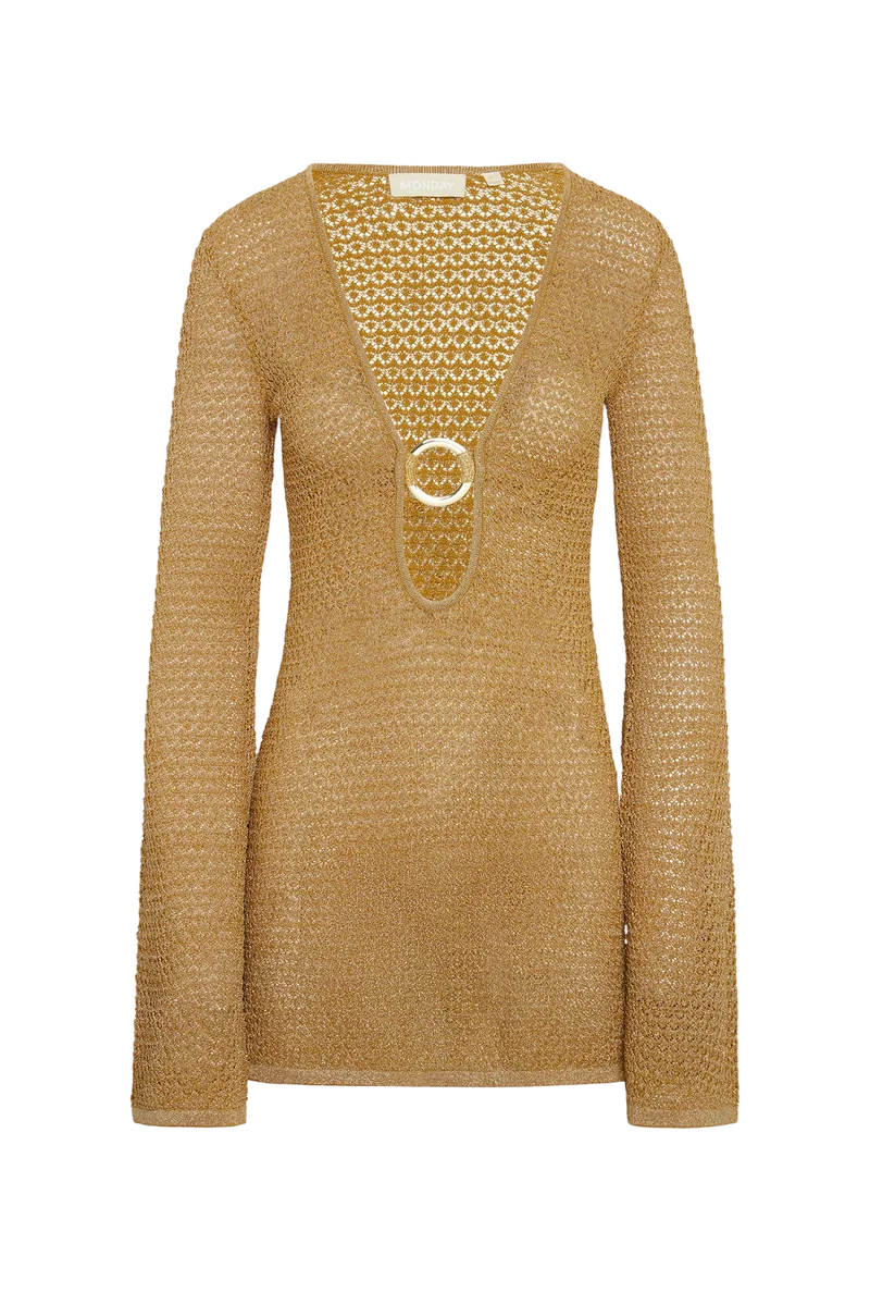 Montego Mini Dress - Antique Gold Lace Crochet