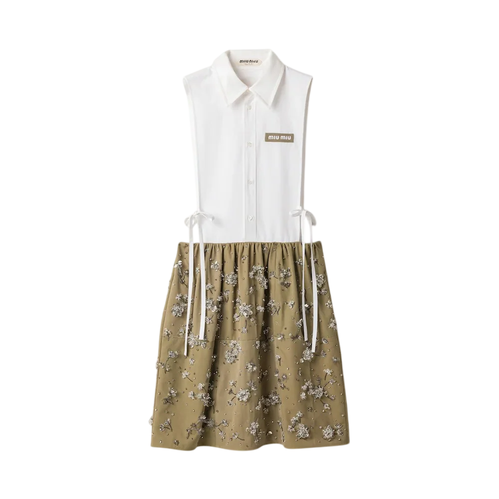 Embroidered Poplin And Chino Mini-Dress