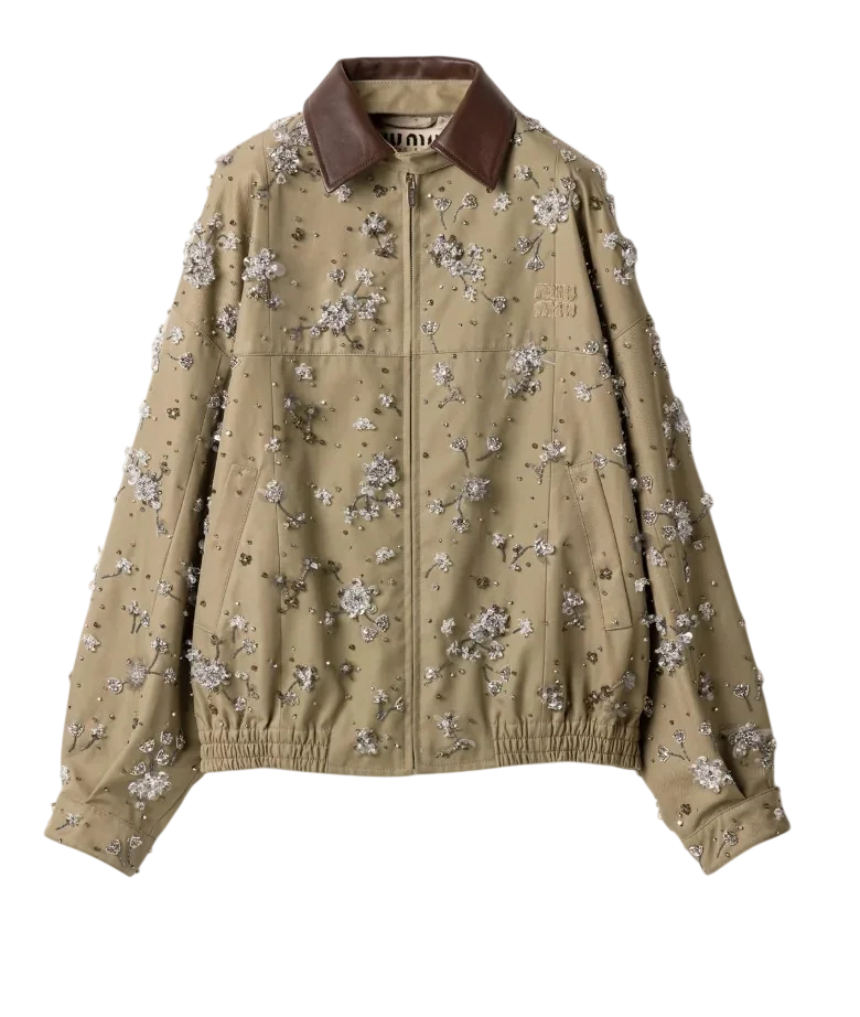 Embroidered Chino And Leather Blouson Jacket
