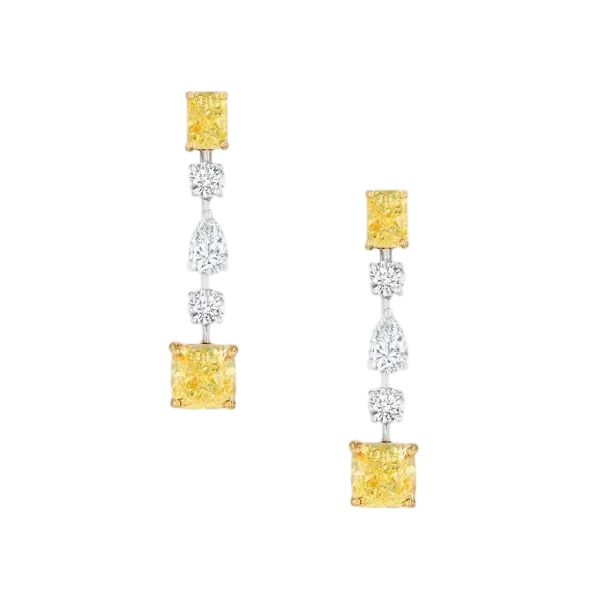 Cushion, Pear And Round Cut Diamond Earrings