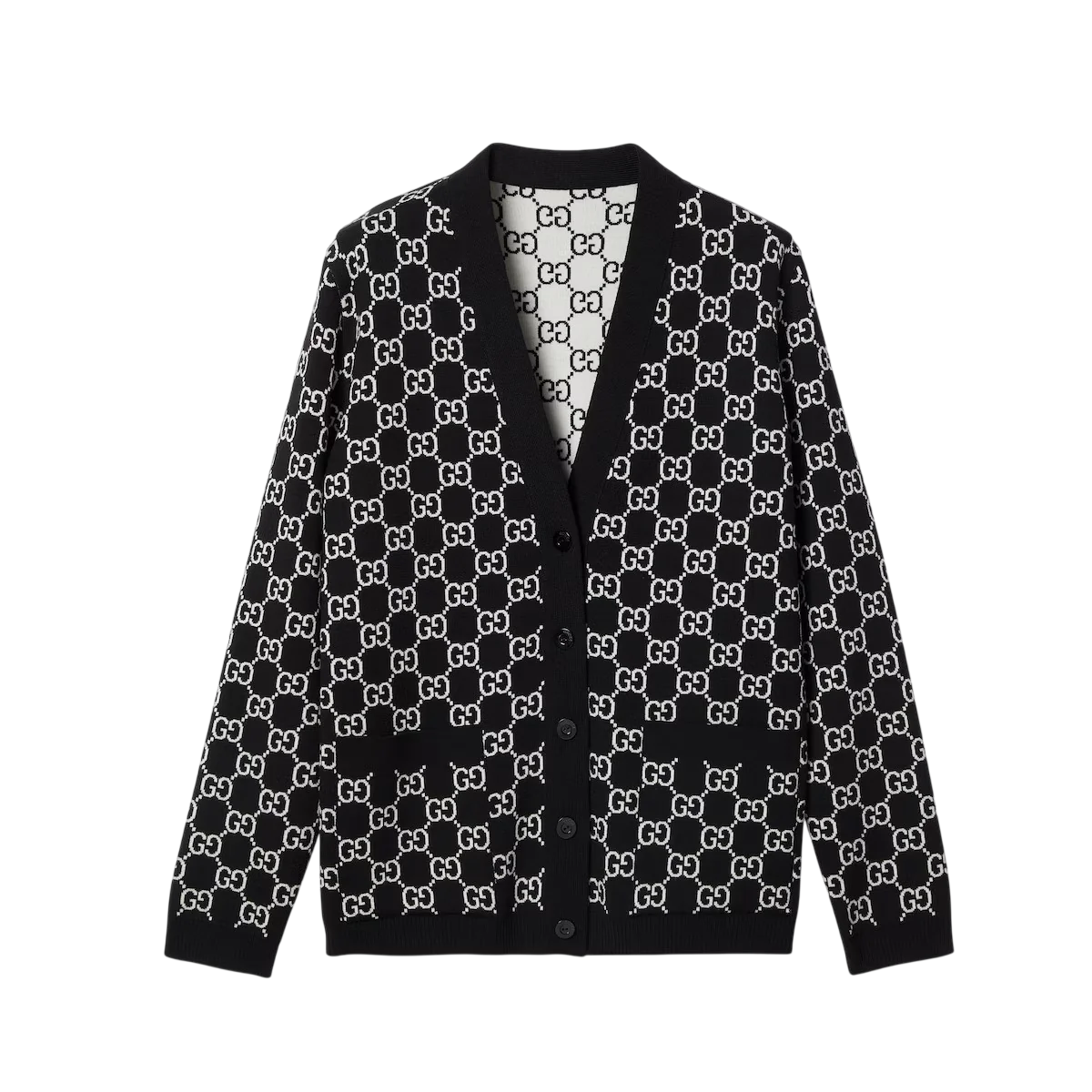 Reversible GG wool jacquard cardigan in black and white