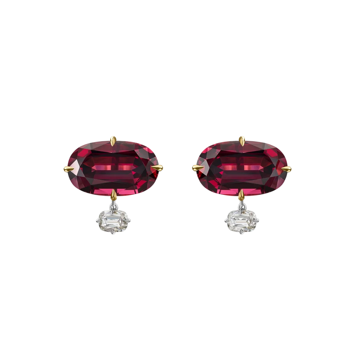 Cushion-Cut Rhodolite Garnet And Diamond Stud Earrings