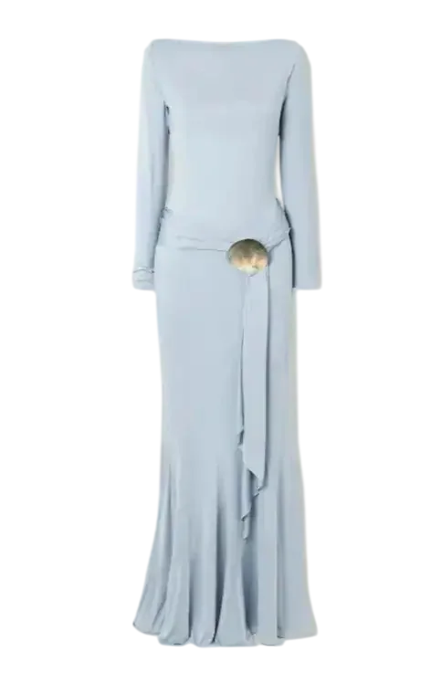 Belted Embellished Silk-Jersey Gown