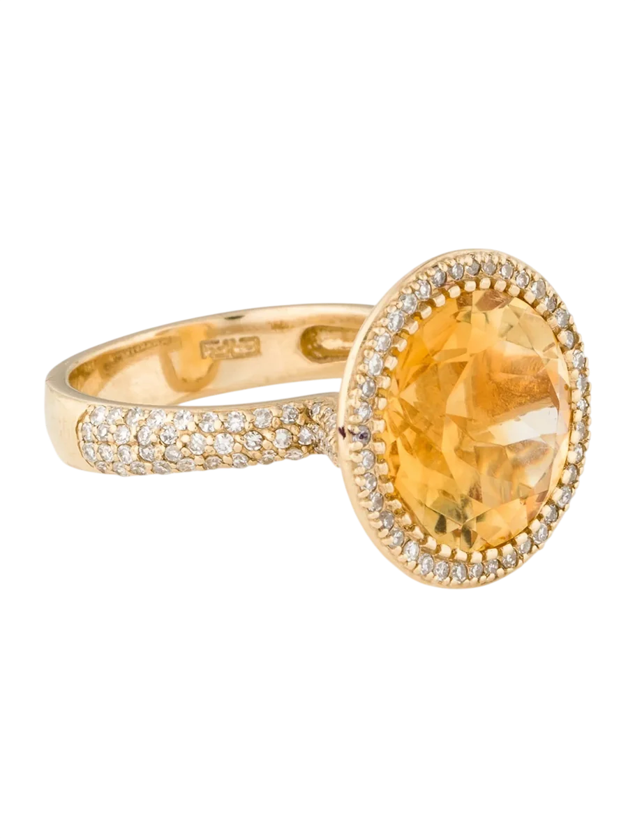 14K 7.35ct Citrine & Diamond Cocktail Ring