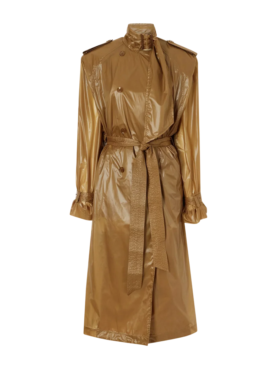 Double-breasted belted shell trench coat