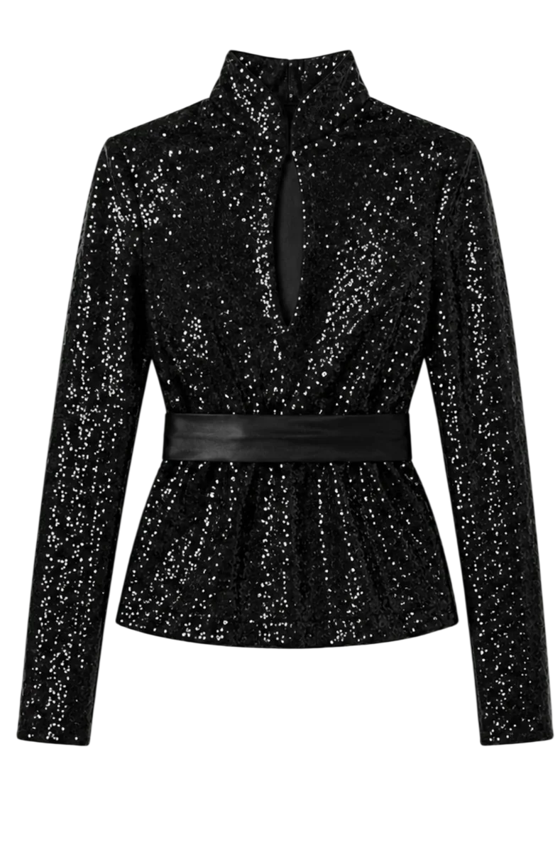 Black Liquid Sequin Fitted Double Breasted Jacket