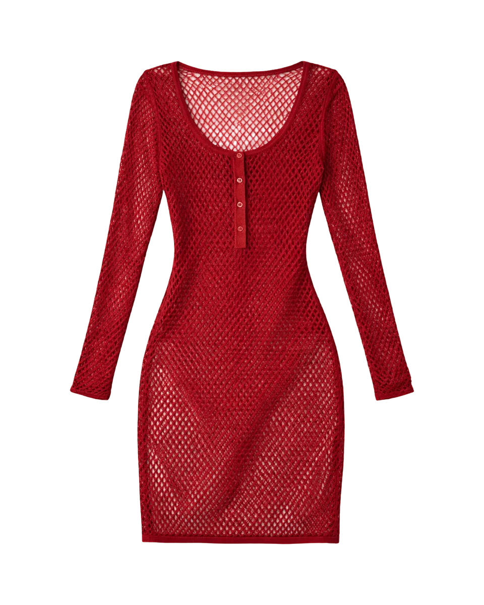Silk Crochet Henley Dress