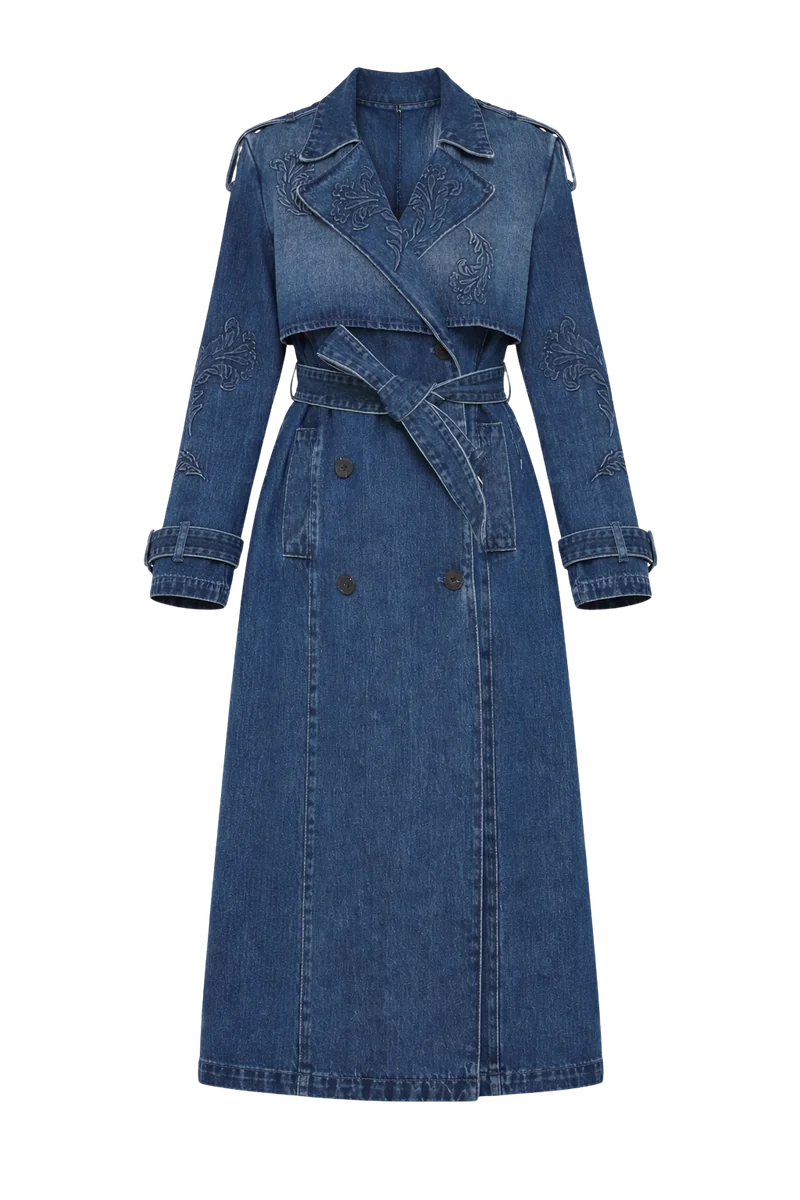 Embossed Denim Trench Coat