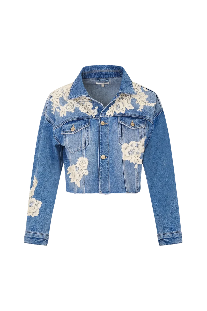 Amana Lace Appliqué Denim Jacket