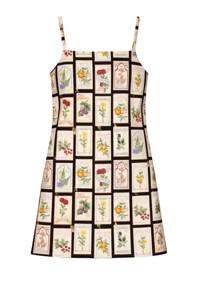 Linen Blend Fruit Floral Mini Shift Dress