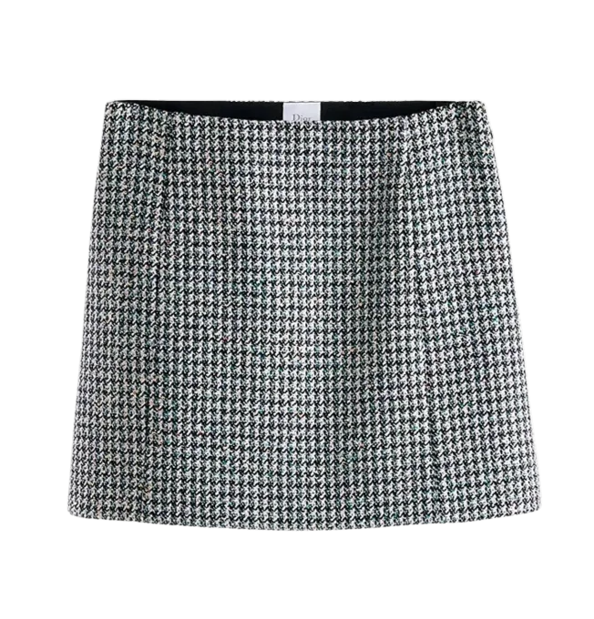 Flared Miniskirt Houndstooth Virgin Wool Blend