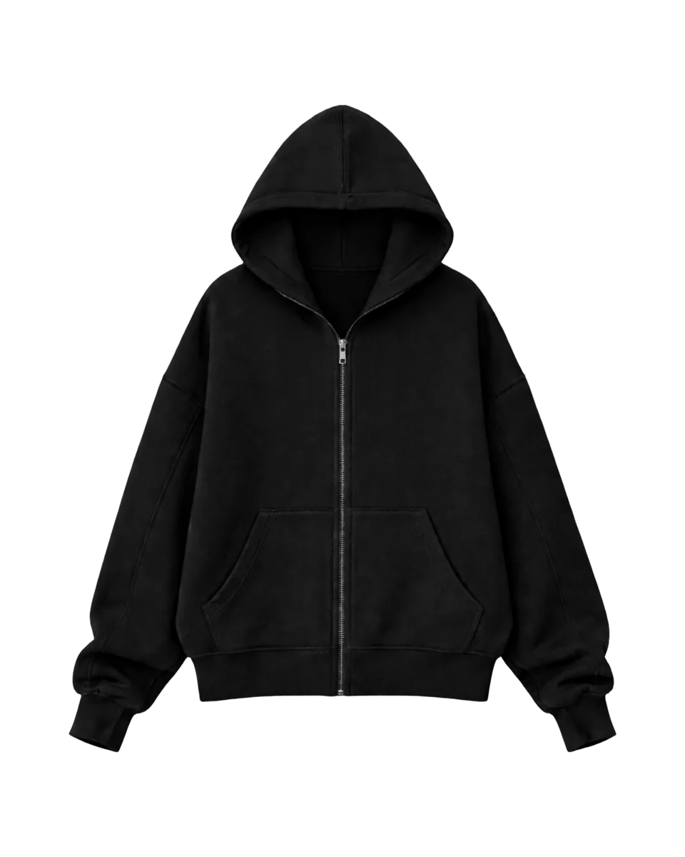 Oversized Zip Hoodie - Black French Terry