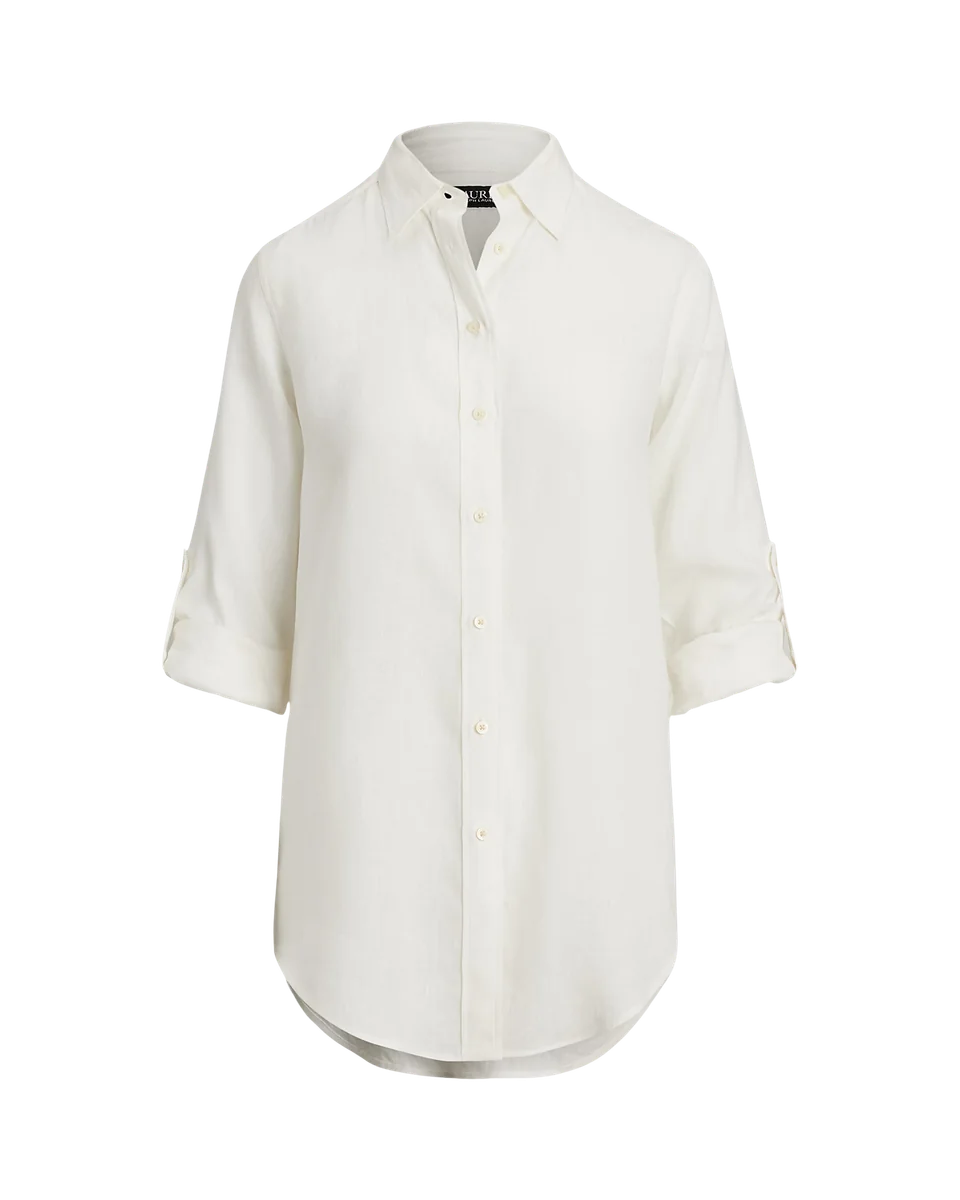 Relaxed Fit Linen Roll Tab–sleeve Shirt