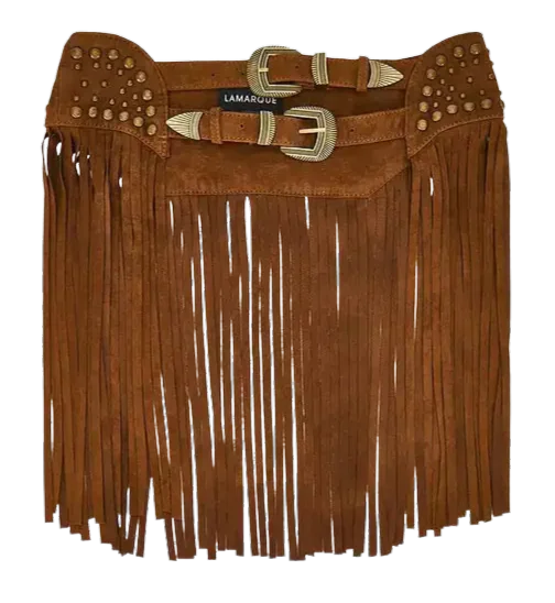 Kace Studded Fringed Suede Double Belt