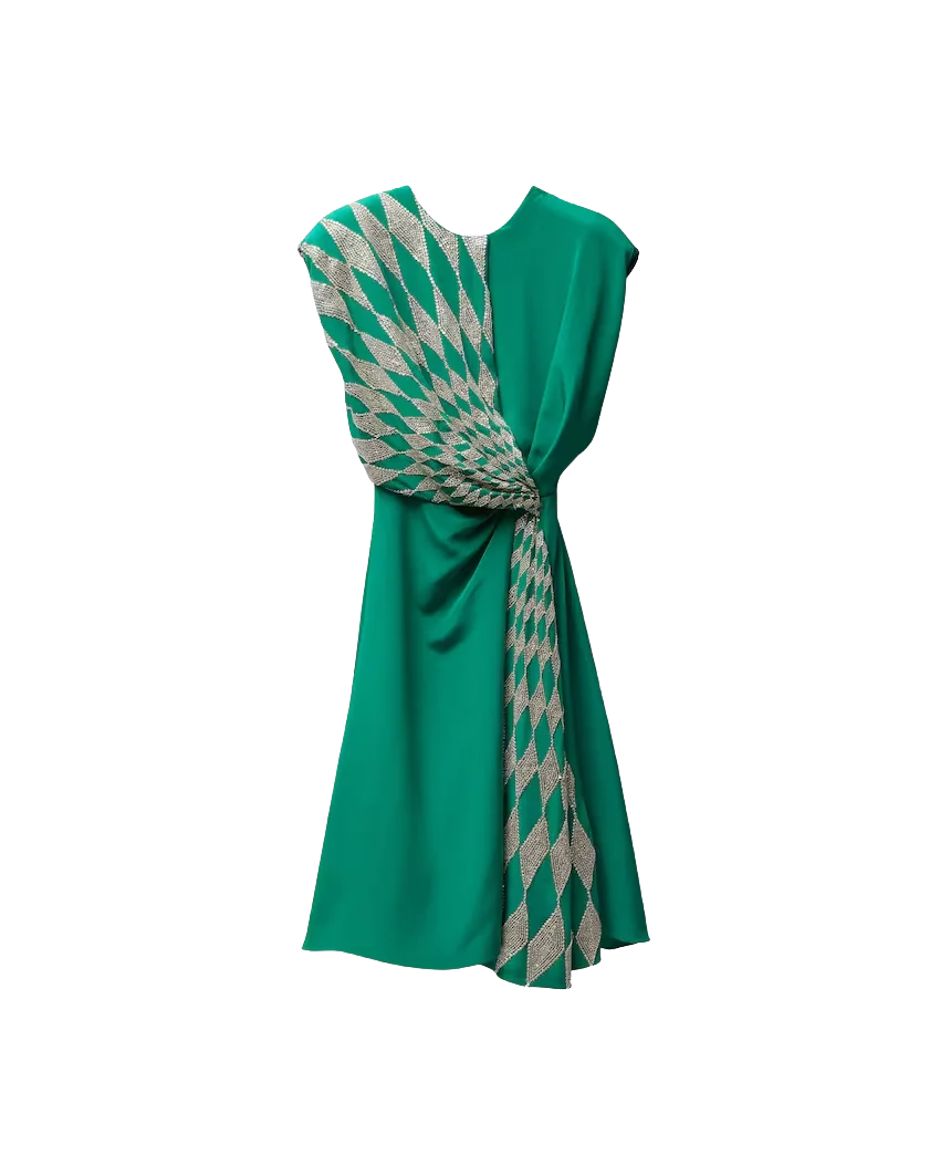 Embroidered Silk Midi Evening Dress