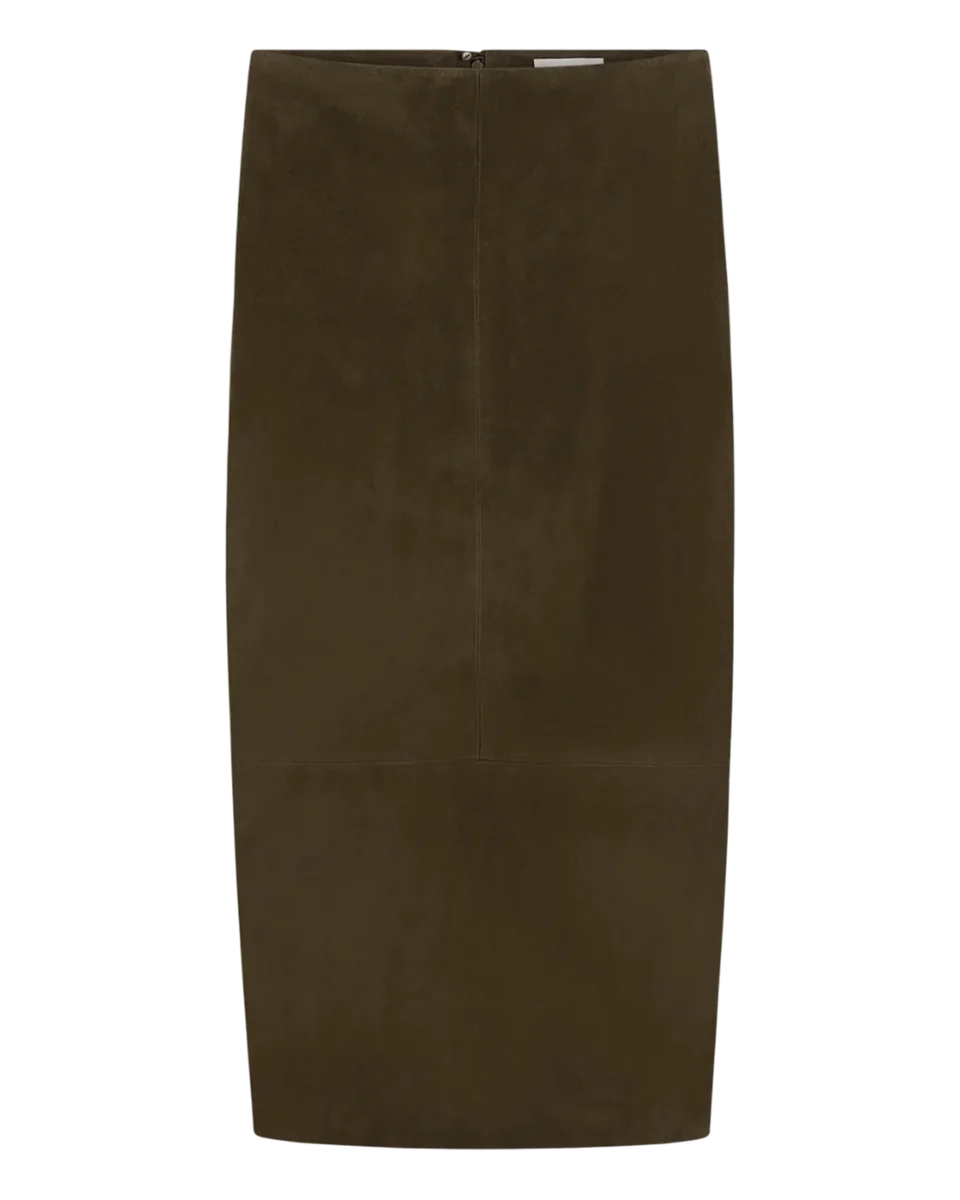 Suede Column Skirt Khaki