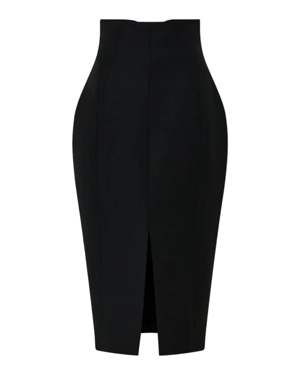 Caius High Corset Waist Midi Skirt in Black
