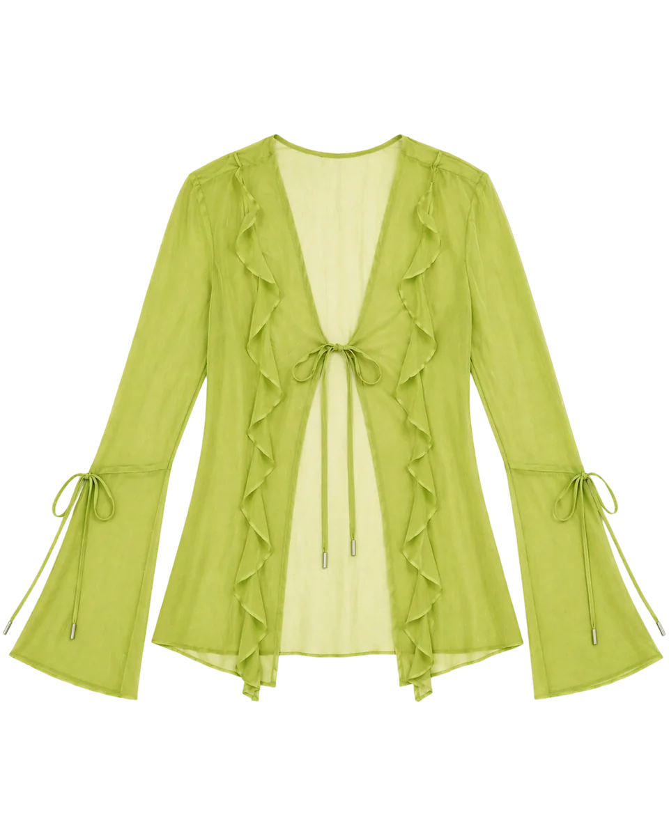 Christal Cascade Tie Front Top in Fern