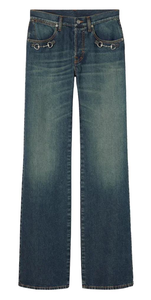 Cotton Denim Pants With Horsebit