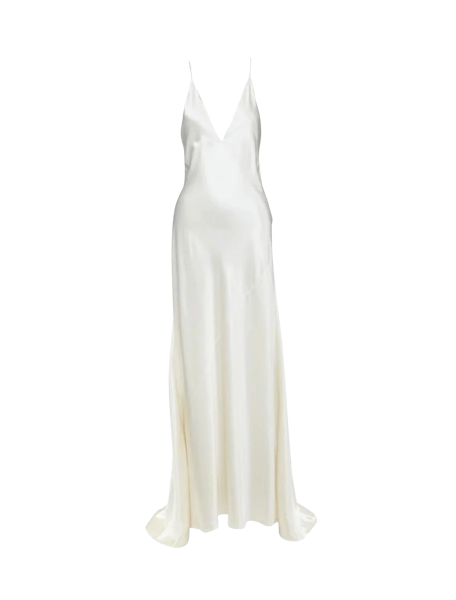 2022 runway bridal satin plunge open back bias cut gown size FR38