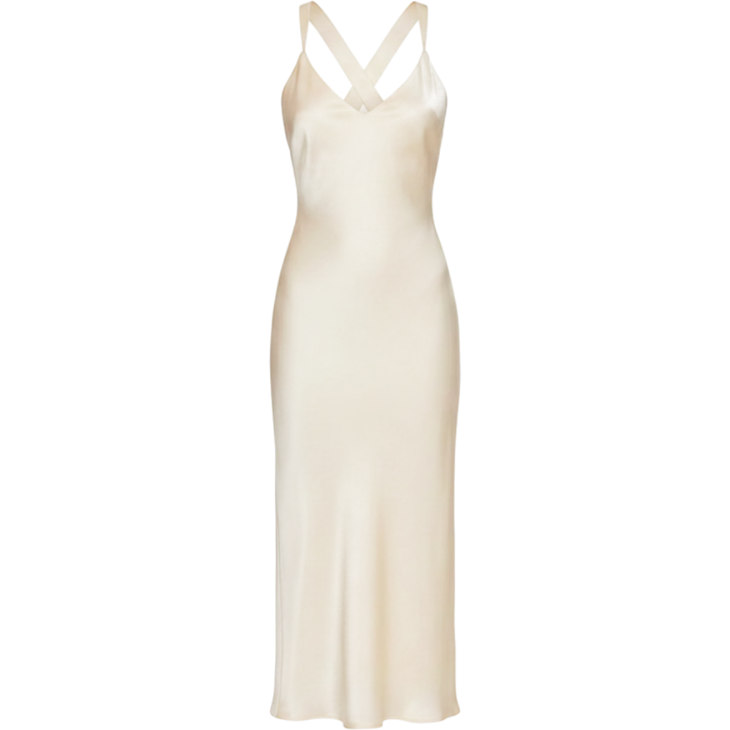 La Lune Plunged Cross Back Midi Dress