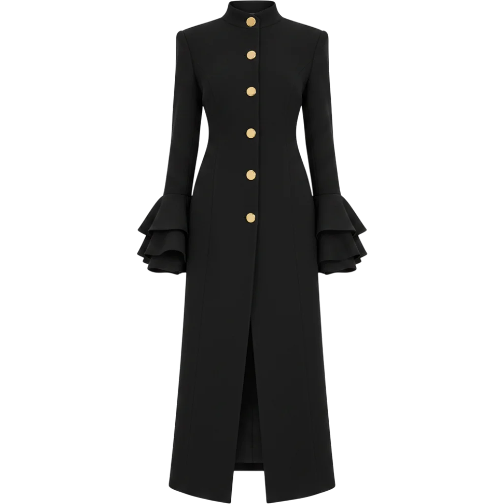 Black Crepe Split Hem Coat
