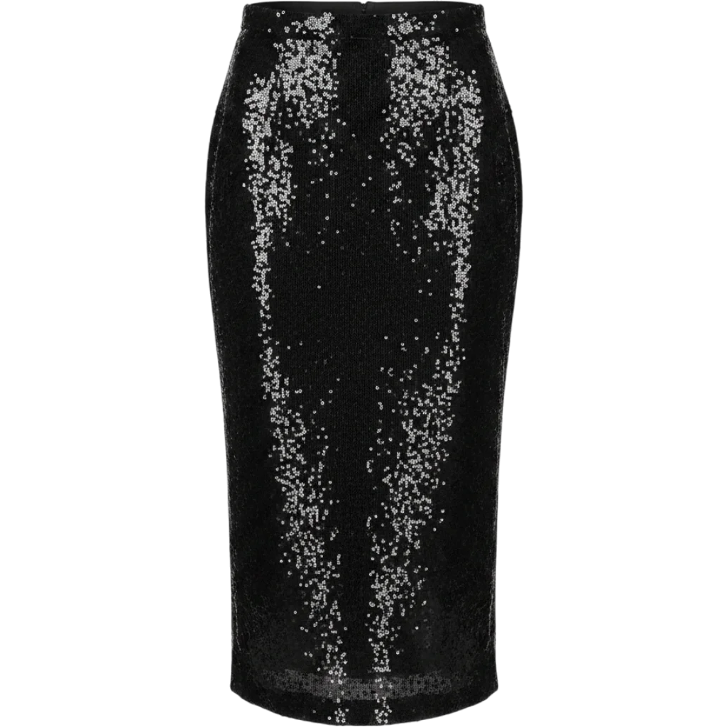 Black Liquid Sequin Long Line Pencil Skirt