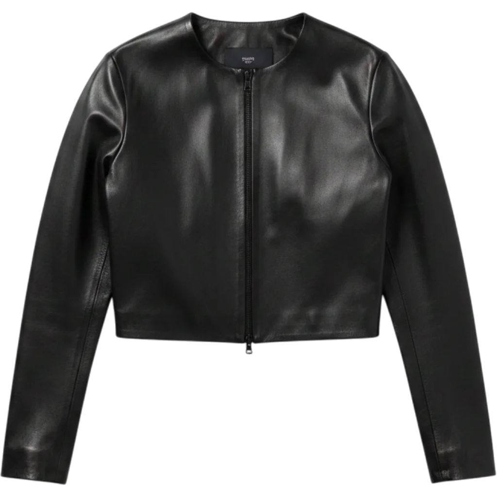 Stretch Leather Long-Sleeve Cardigan Jacket