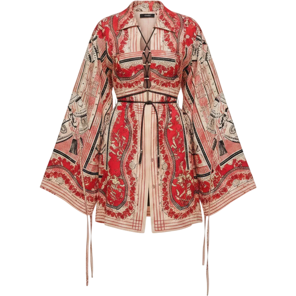 "Aux Champs en Fleurs Raye" drawstring shirt