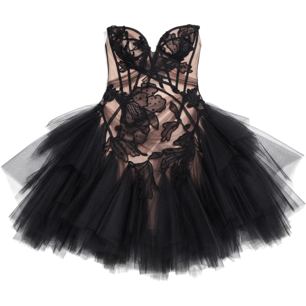 Black Abstract Tattoo Lace Tulle Applique Cocktail Dress